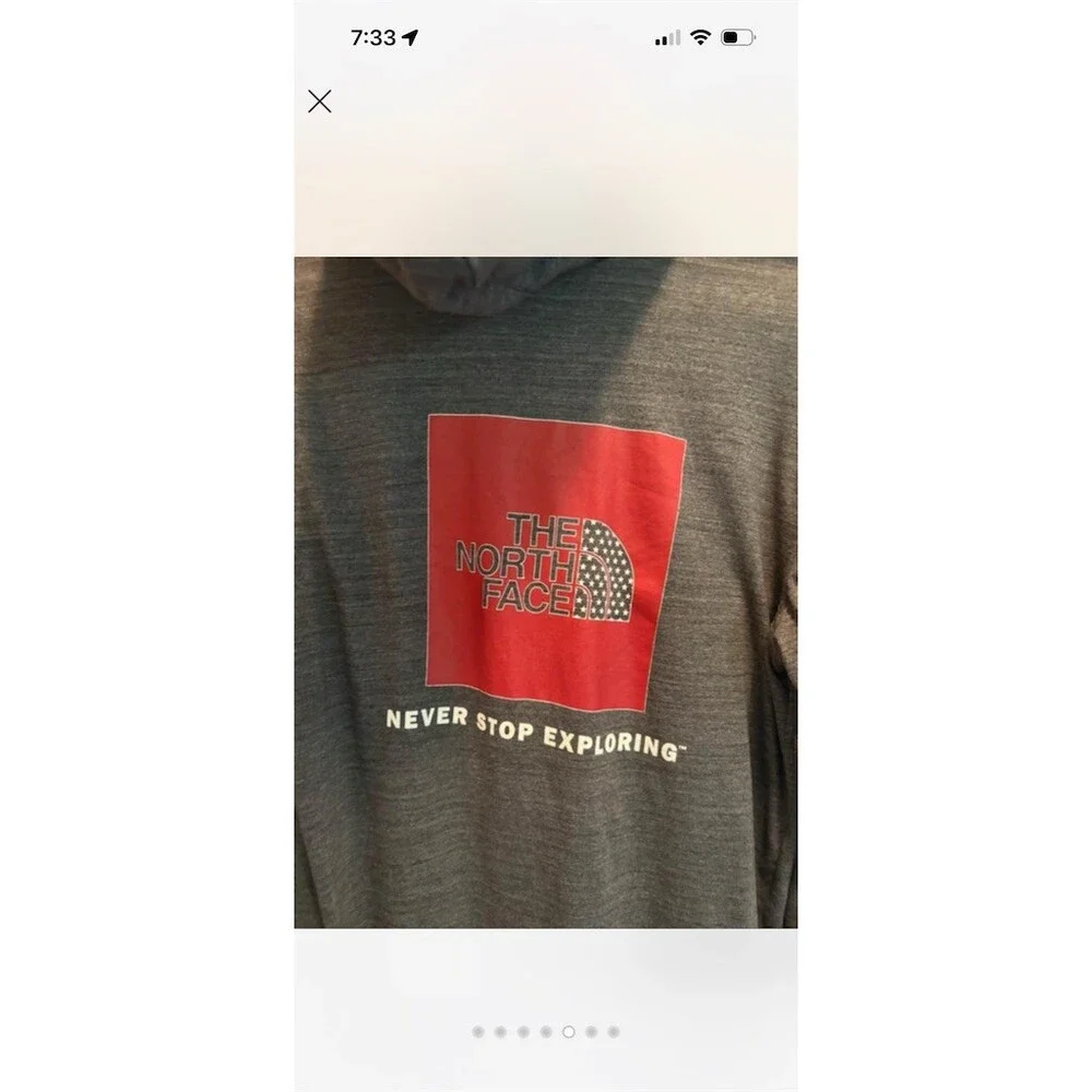 The North Face Hoodie Mens M Gray Full Zip Lightweight Hood Red Logo